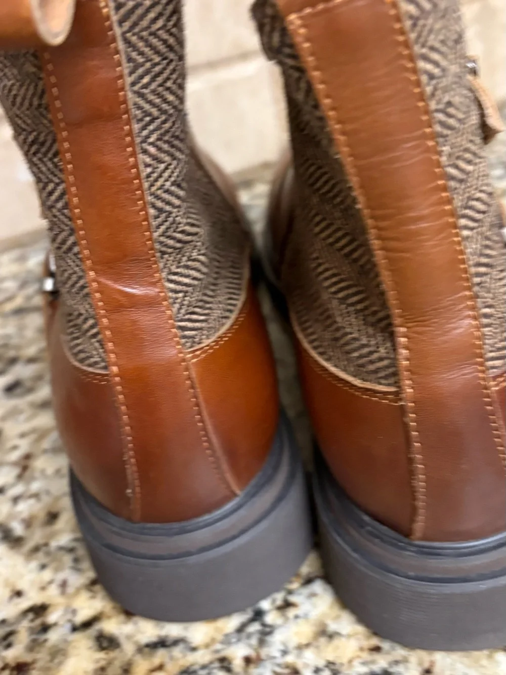 Men's Leather Ankle Boots in Cognac with Herringbone Panel